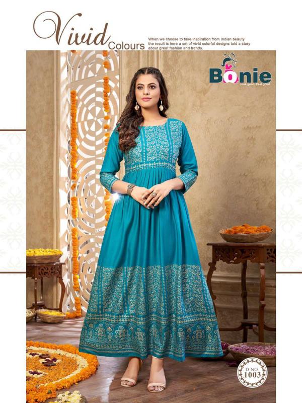 Bonie Senorita Rayon Designer Long Flair Kurti 